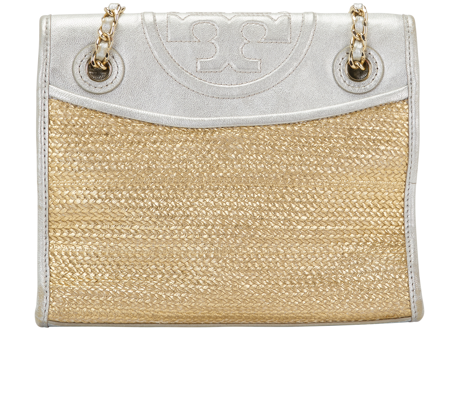 Flap Shoulder Bag, &pound;90, Handbags, Beige/Silver, Raffia, Back view